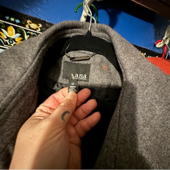 Women's Double-Breasted Gray Wool Pea Coat Rare Large Tall size - Picture 2 of 4